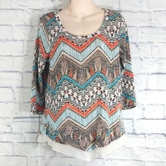 Signature Studio Top Patterned 3/4 Sleeve Sz PM - Picture 1 of 5